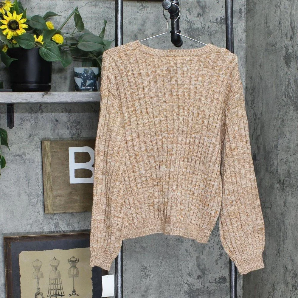 NWT [BLANKNYC] Heather Ribbed Crewneck Sweater XS Toffee Brown - Picture 3 of 6